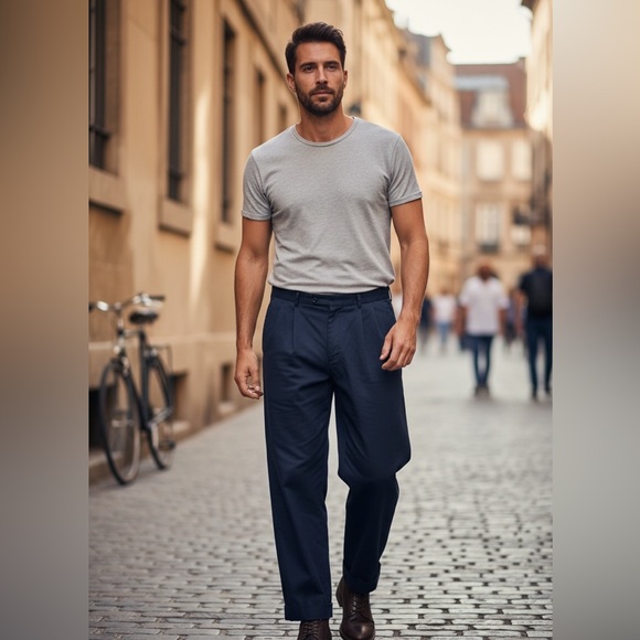 Van Heusen Other - Mens Van Heusen Black Pleated Cuffed Polyester Dress Pants 38x 30